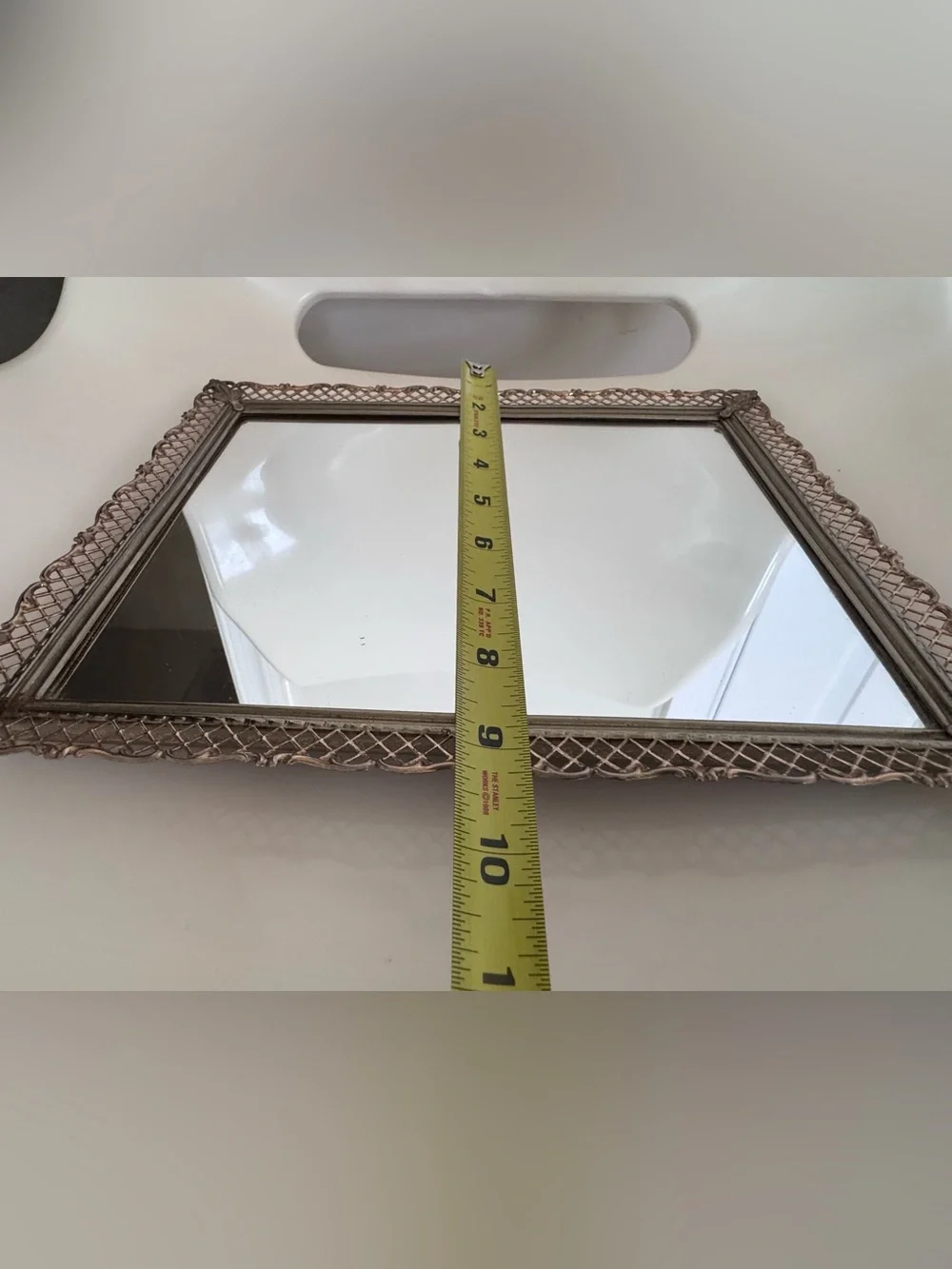 Vintage Antique Gold Filigree Vanity Mirror Tray Wall Mirror Hollywood Regency